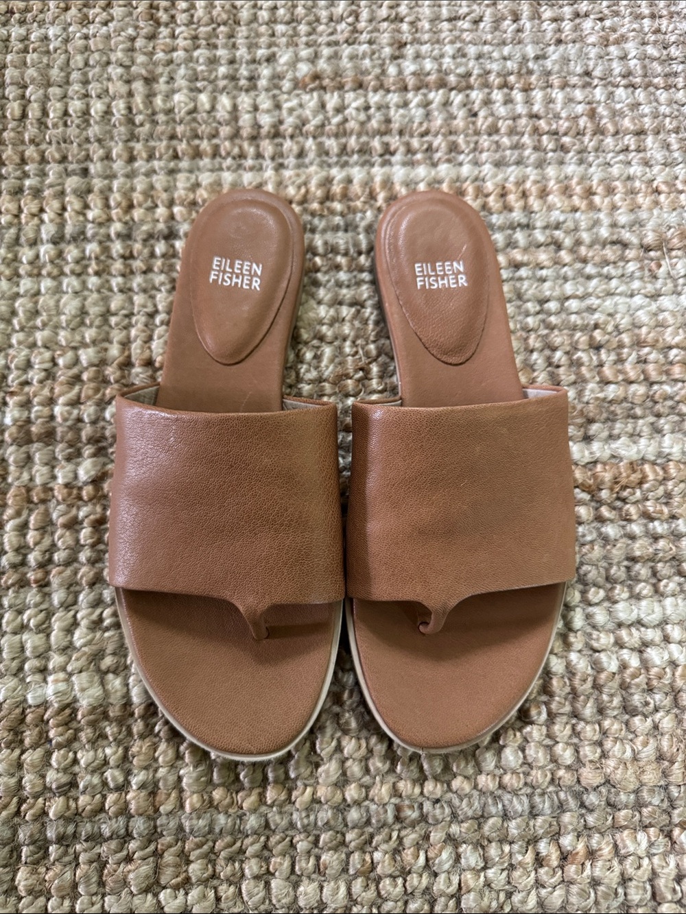 Eileen Fisher Leather Slide Sandals Brown Cognac Italian Leather Size 8.5